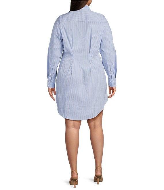 Lucy Paris Plus Size Darma Striped Point Collar Long Sleeve Button Closure Mini Dress Product Image