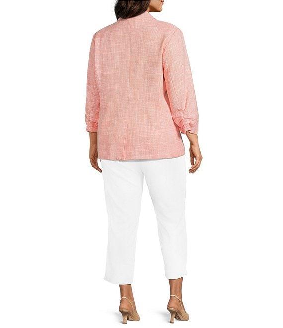 Investments Plus Size Scratch Pattern 3/4 Ruched Sleeve Notch Lapel Lined Button Front Blazer Product Image