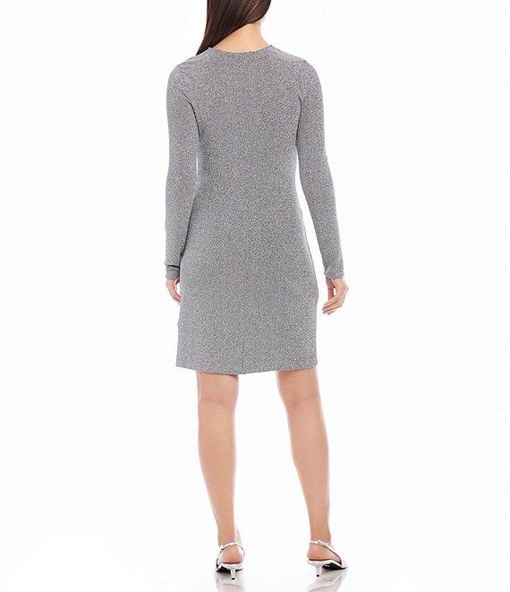 Karen Kane Stretch Metallic Knit Shirred Long Sleeve Dress Product Image