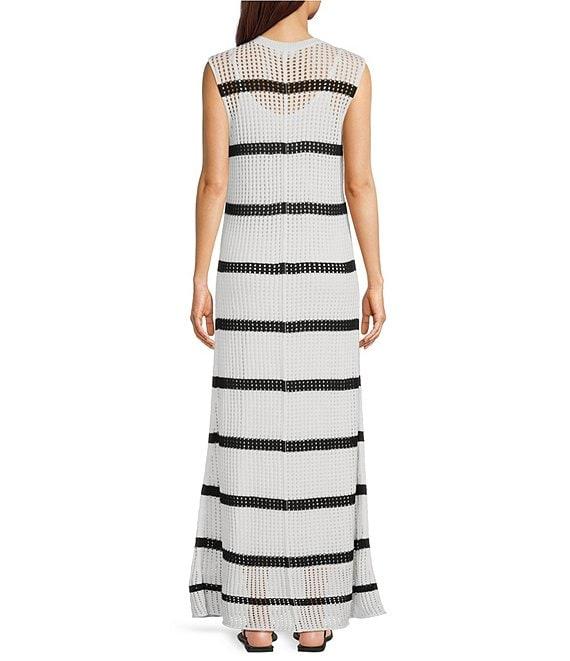 Le' AL.X Stripe Knit Crochet Crew Neck Sleeveless Shift Maxi Dress Product Image
