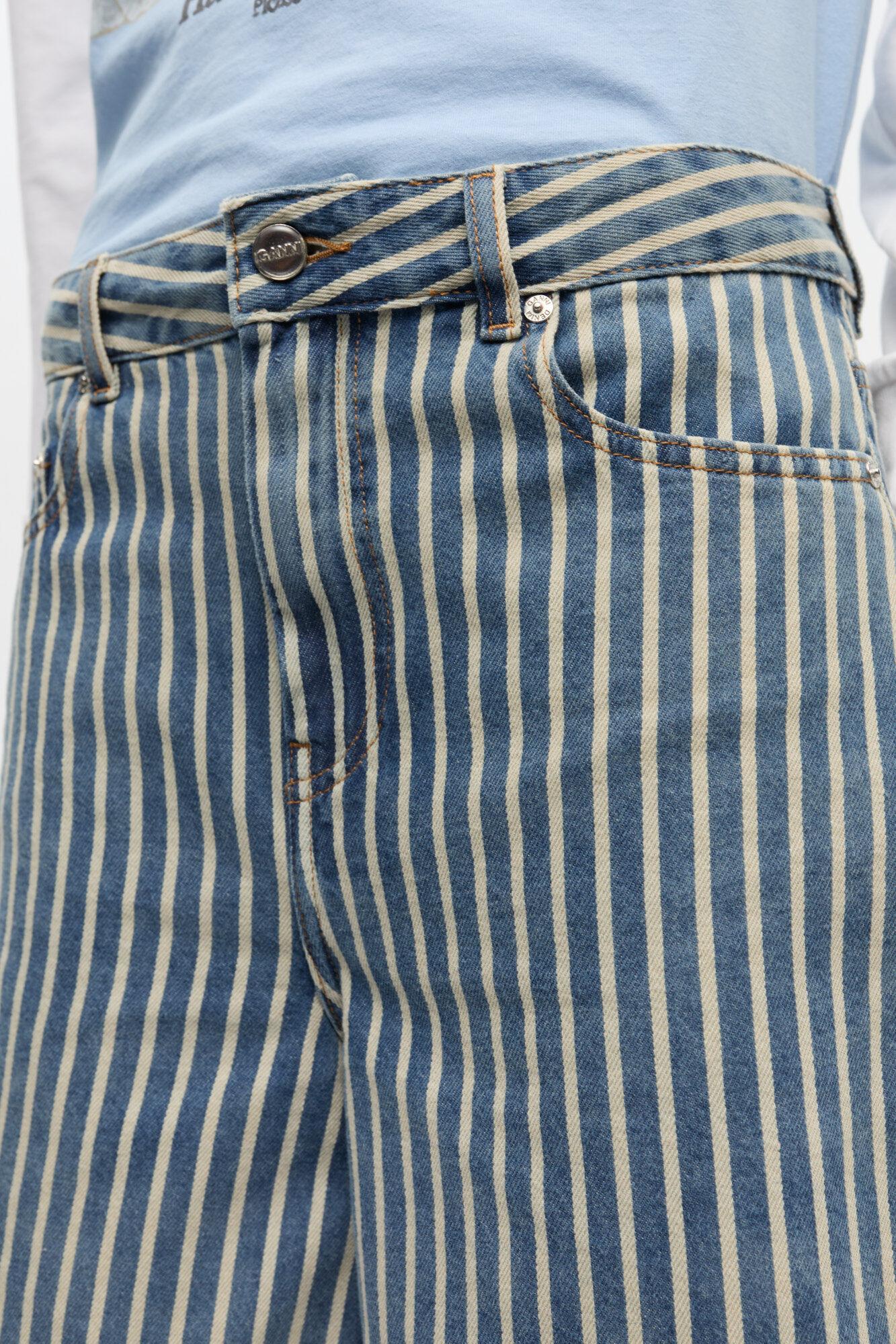 Striped Denim Shorts Product Image