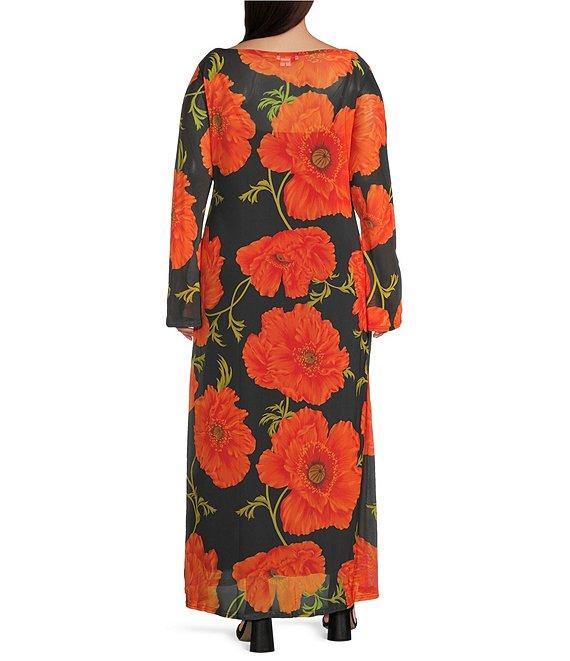 Never Fully Dressed Plus Aria Poppy Floral Print Mesh Crew Neck Long Sleeve Maxi Dress Product Image