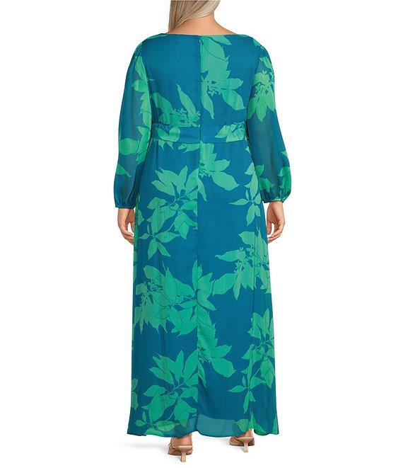 Moda Tara Plus Size V-Neck Long Sleeve Floral Print Chiffon Maxi Dress Product Image