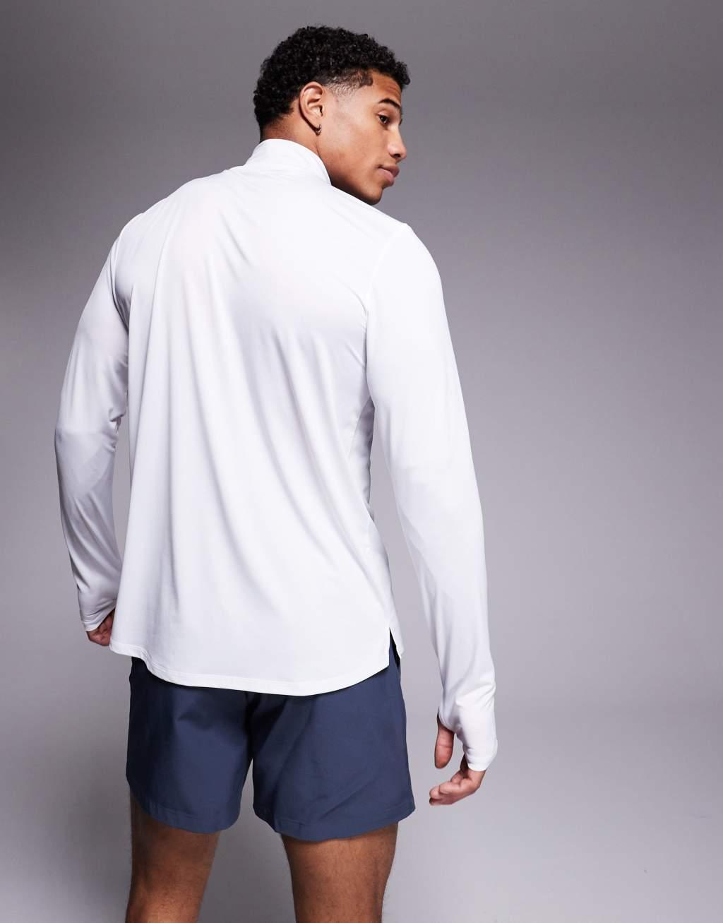 4505 regular fit quick dry long sleeve mock neck running t-shirt in white  Product Image