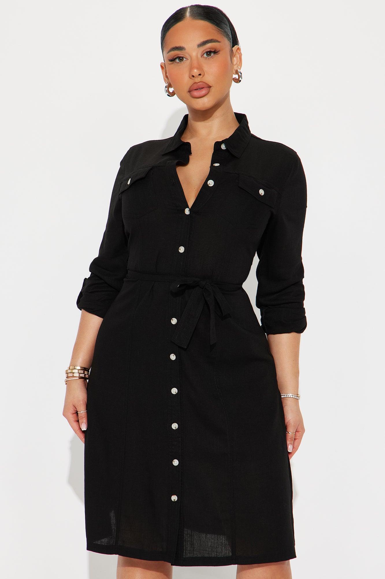 Heidi Linen Midi Dress - Black Product Image