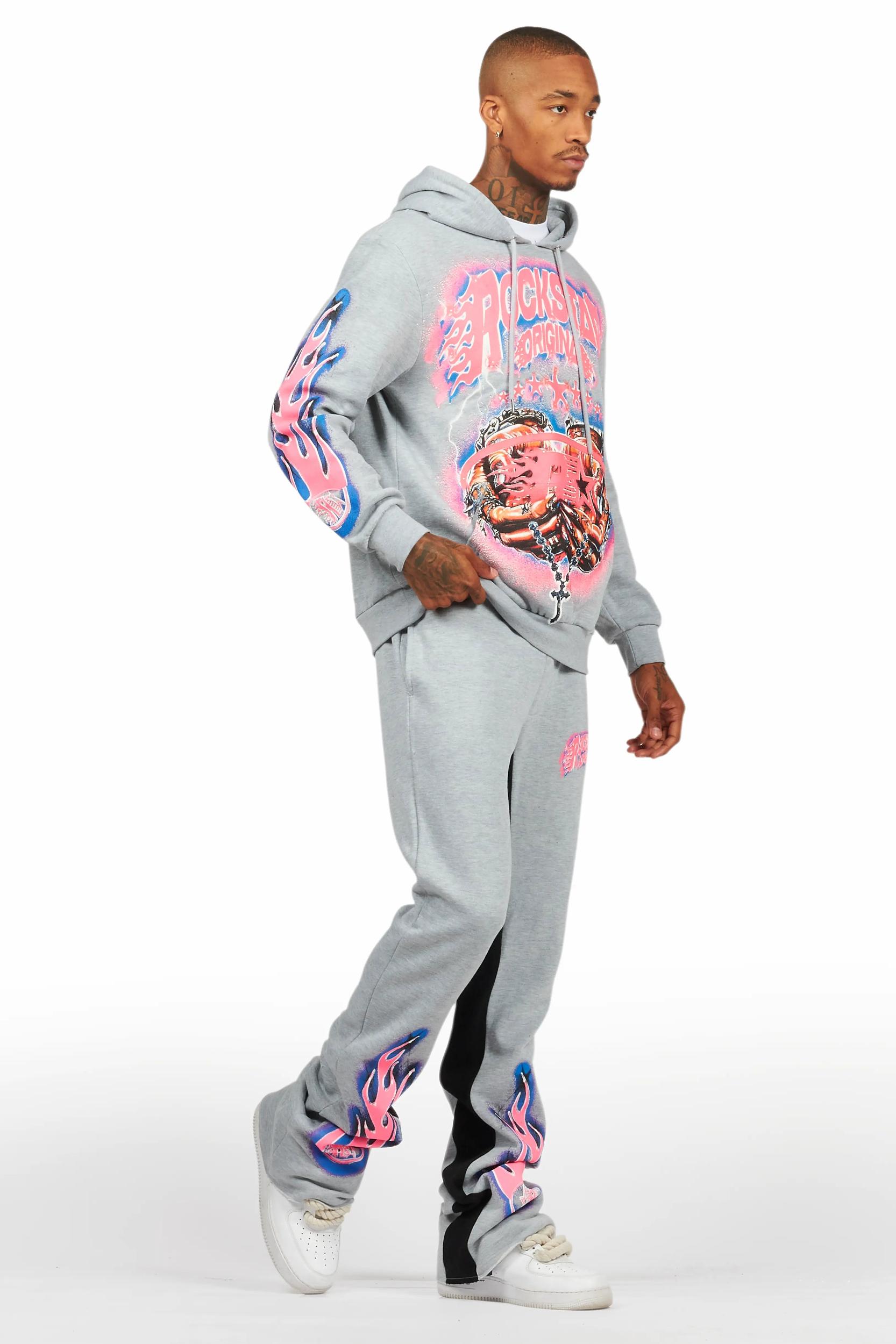 Cairo Heather Grey Hoodie/Baggy Track Pant Set Male Product Image