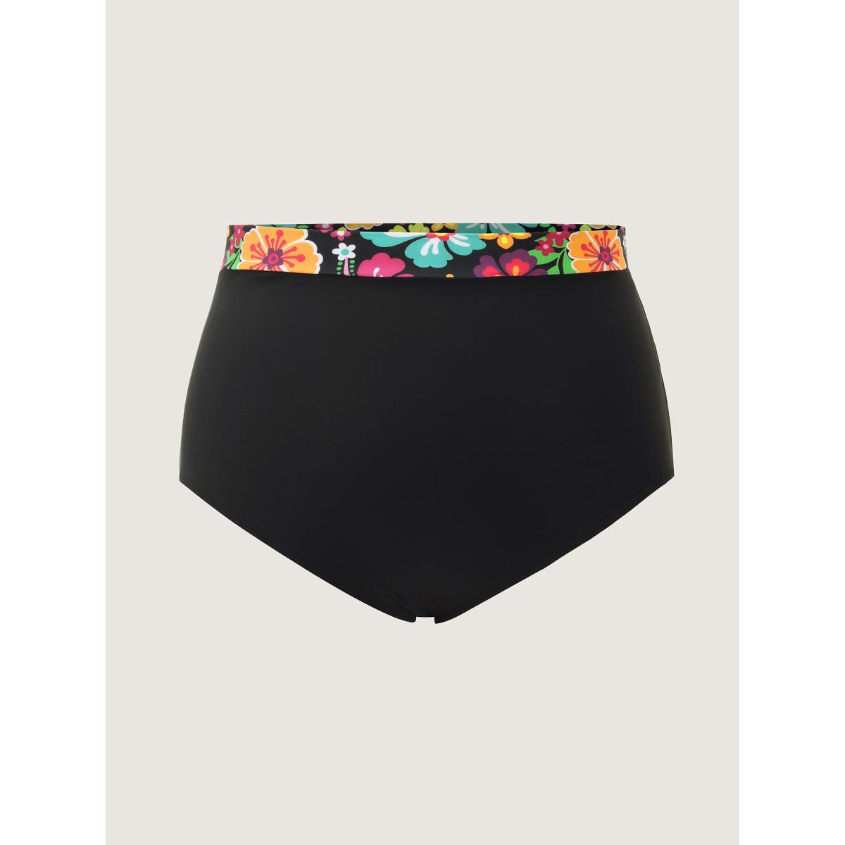 Plus Size Tropical Floral Print Tie-Up Swim Dress Women's Swimwear Black Resort Bodycon Heart neckline High stretch Curve Swim Dresses BloomChic 30/6X Product Image