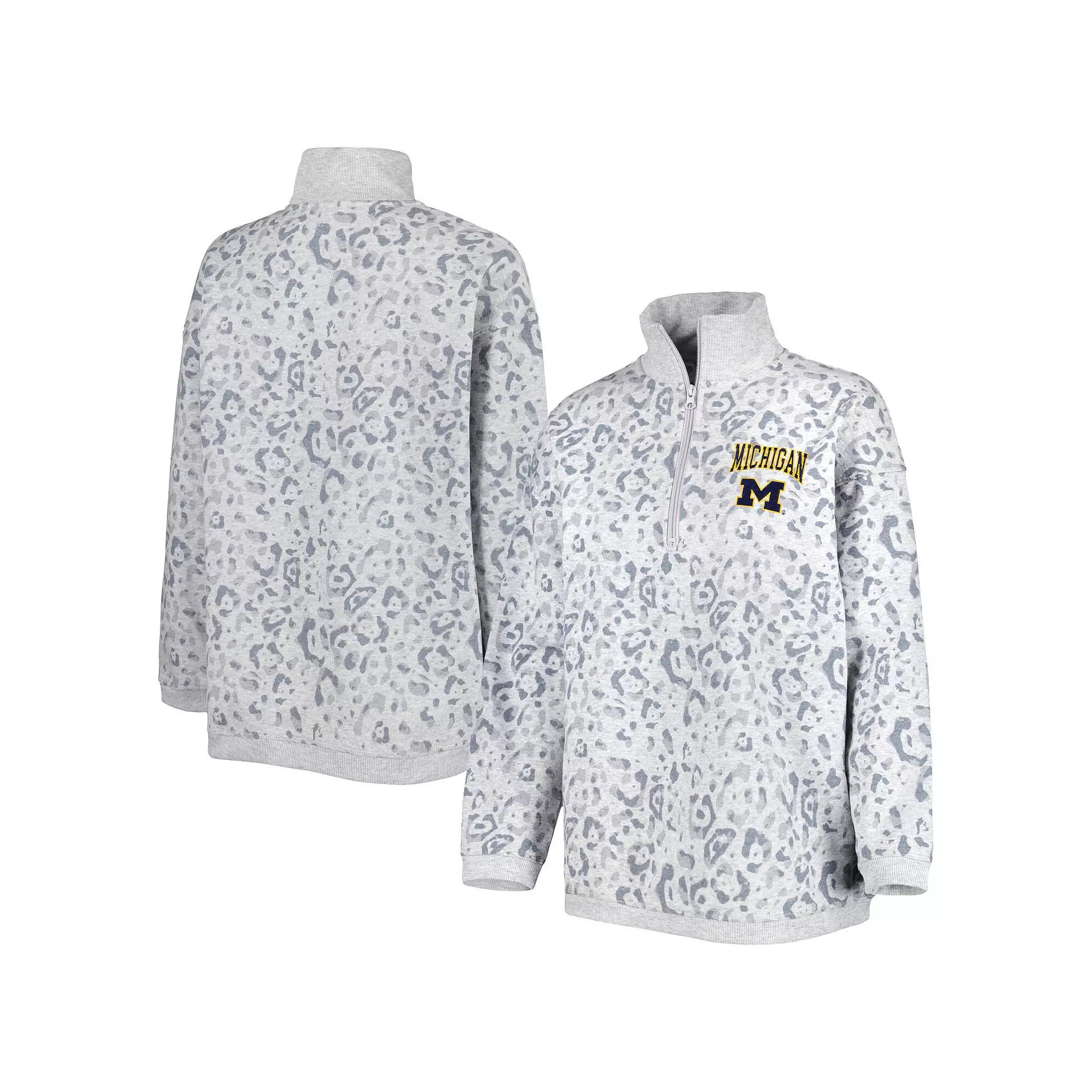 Women's Gameday Couture Heather Gray Michigan Wolverines Leopard Quarter-Zip Sweatshirt, Size: Small, Grey Product Image