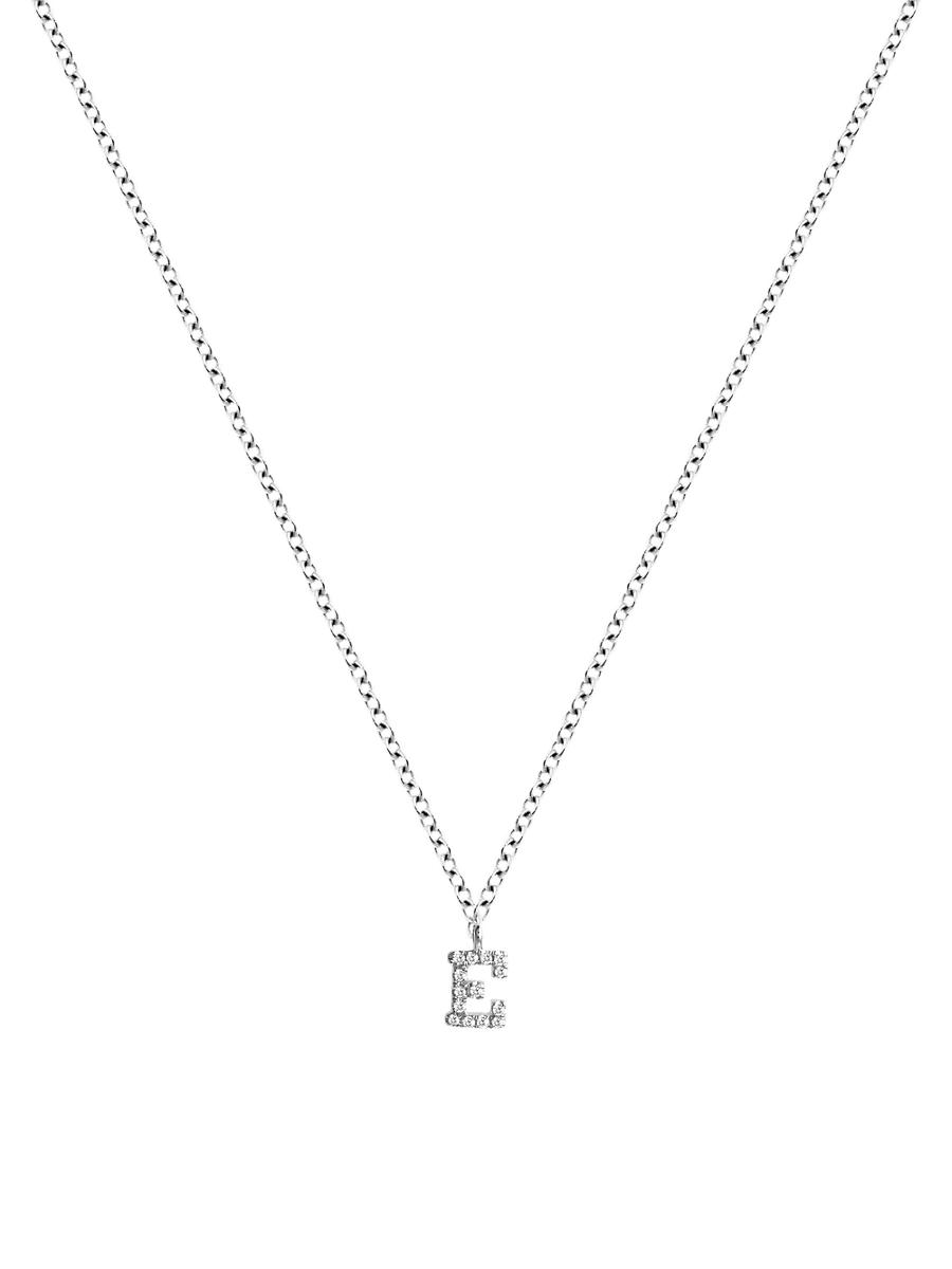 Womens 14K White Gold Diamond Intial Pendant Necklace Product Image