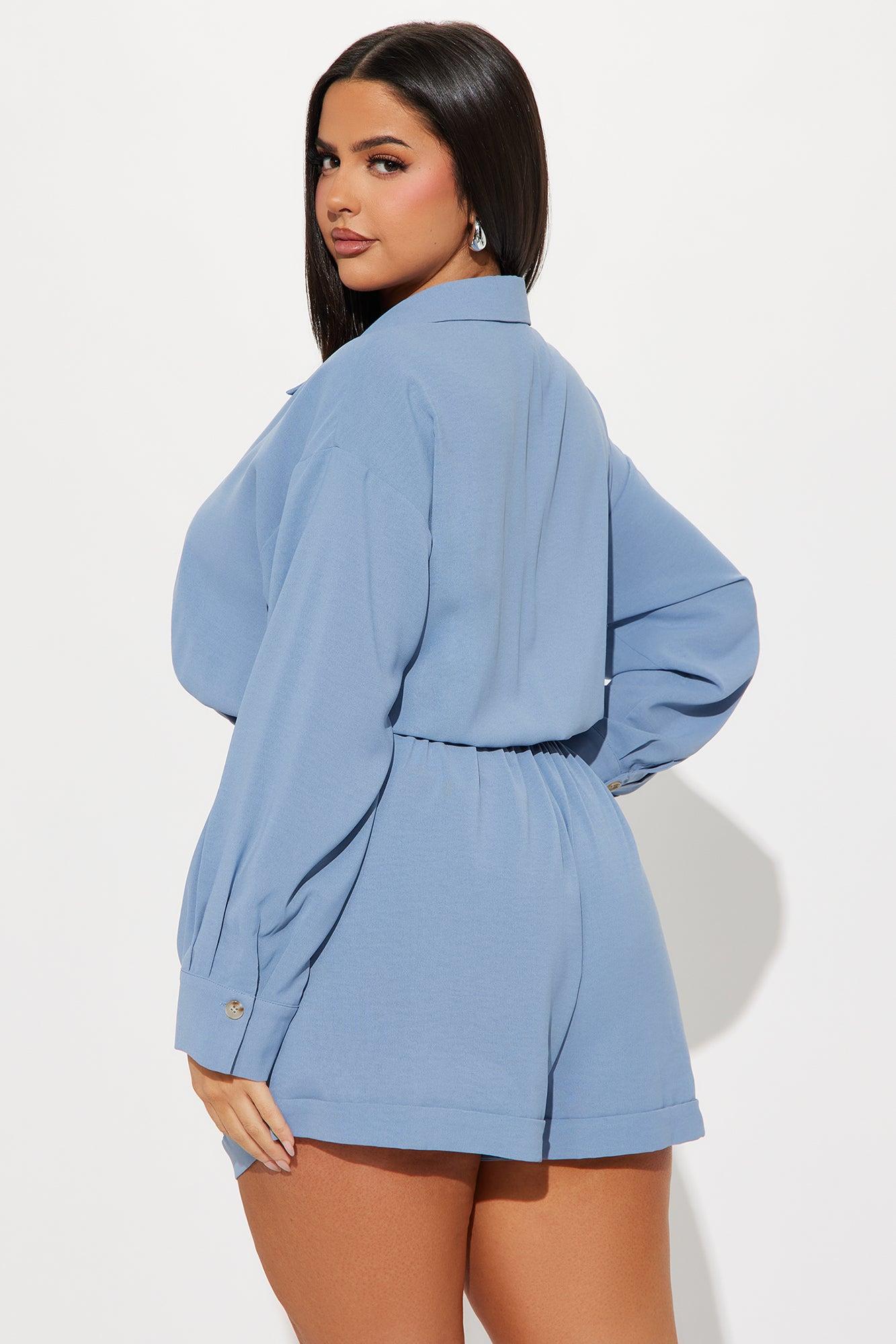 Kenzia Shirt Romper - Blue Product Image
