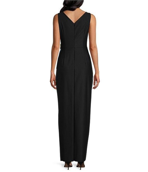 Alex Evenings Sleeveless Surplice V-Neck Beaded Detail Ruched Ruffled Sheath Gown Product Image