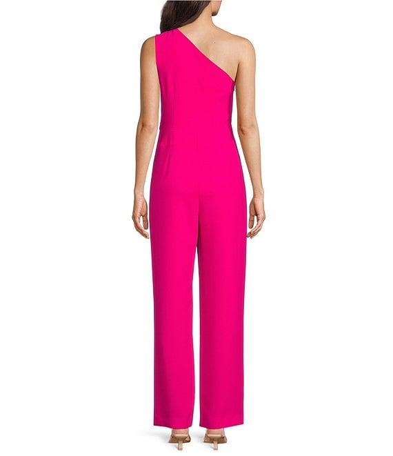 Alex Marie Petite Size Aliza One Shoulder Wide Leg Crepe Jumpsuit Product Image