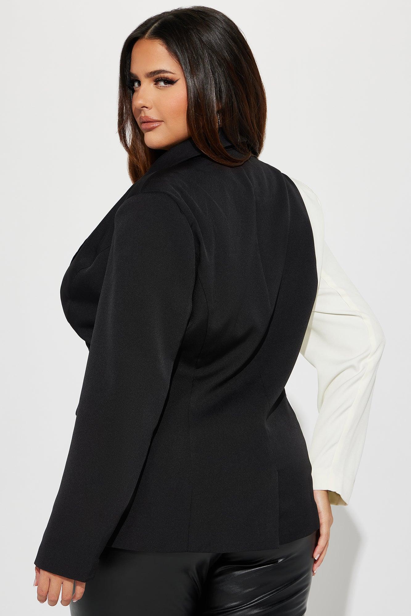 Two Shades Colorblock Blazer - Black/White Product Image