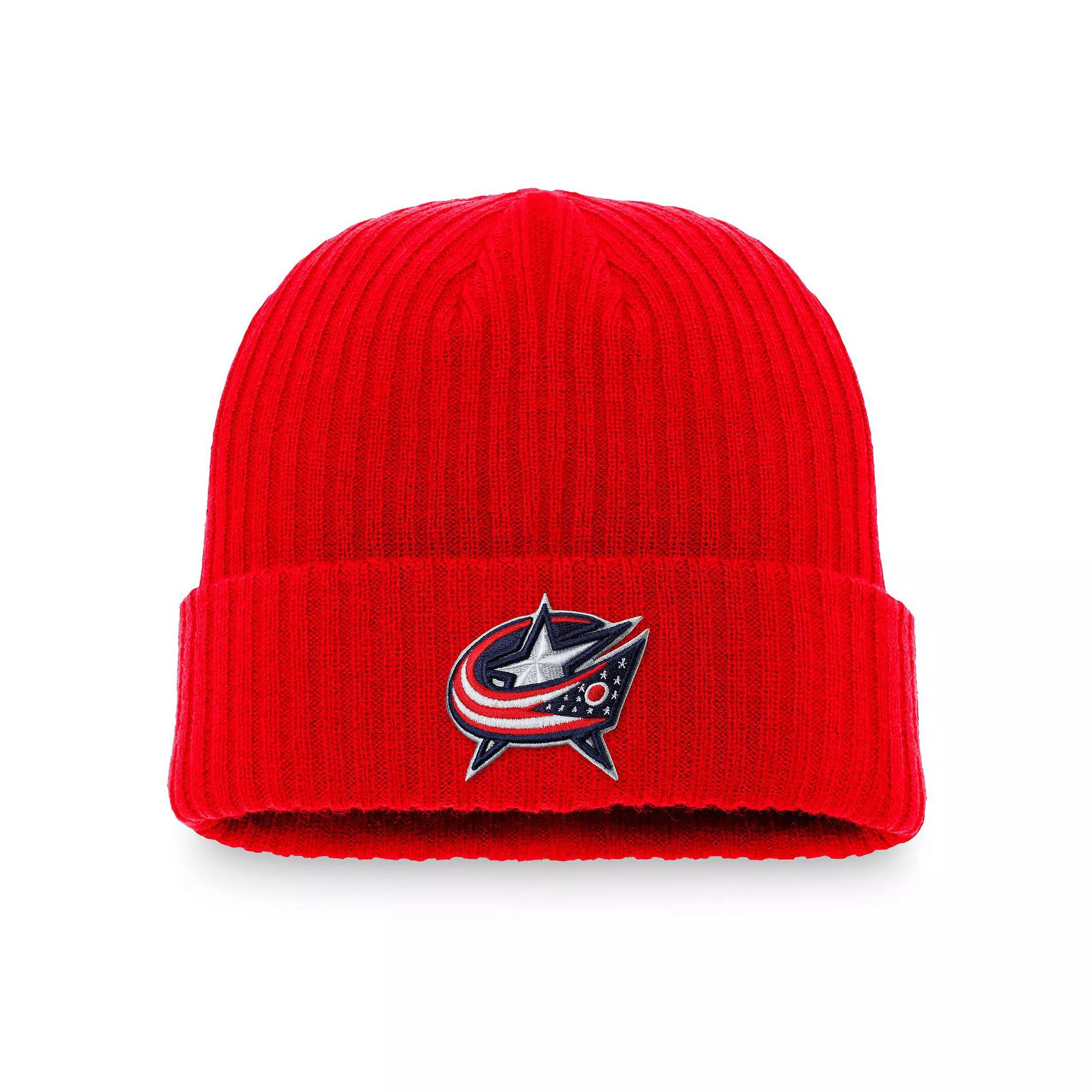 Men's Fanatics Branded Red Columbus Blue Jackets Core Primary Logo Cuffed Knit Hat Product Image