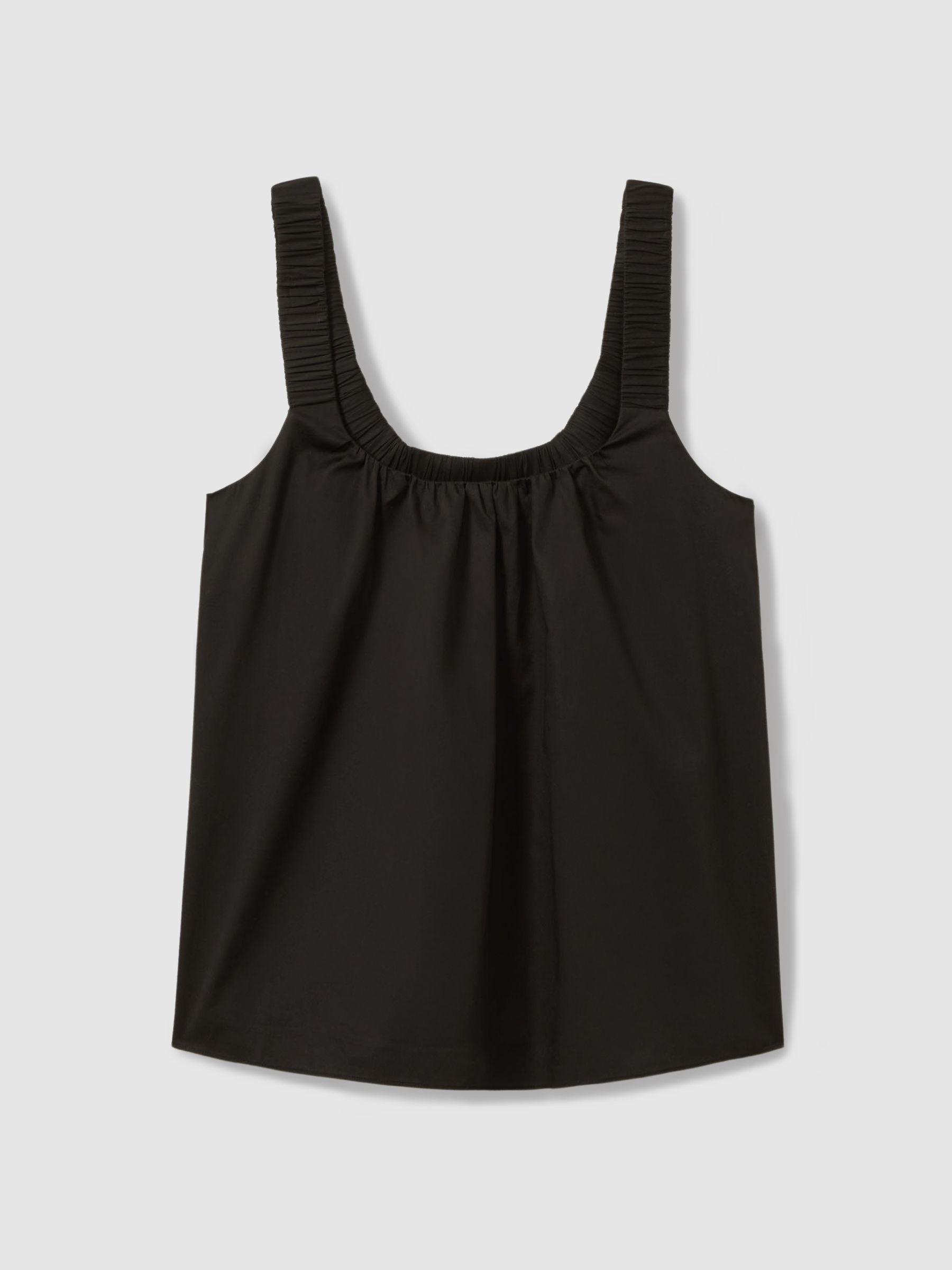 Cotton Ruched Strap Top in Black Product Image