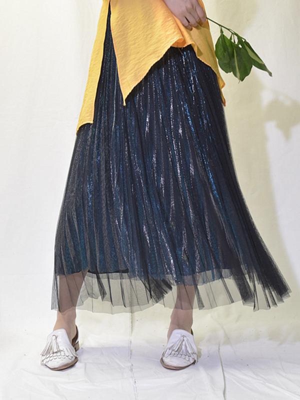Urban A-Line Elastic Waist Mesh Pleated Skirts Product Image