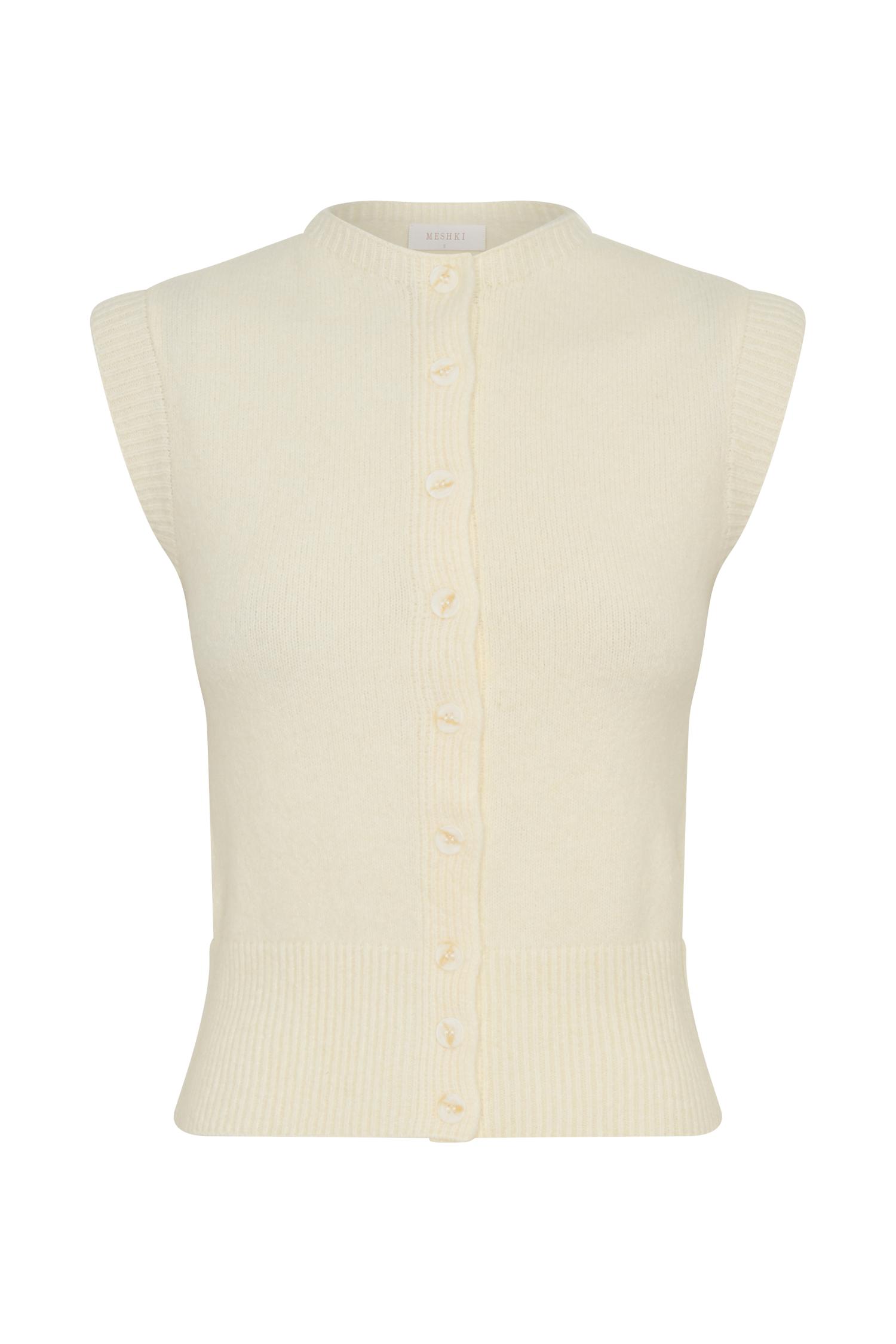 Dionne Sleeveless Knit Vest - Ivory Marle Product Image