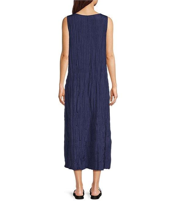 Eileen Fisher Crushed Silk V-Neck Sleeveless Midi Dress Product Image