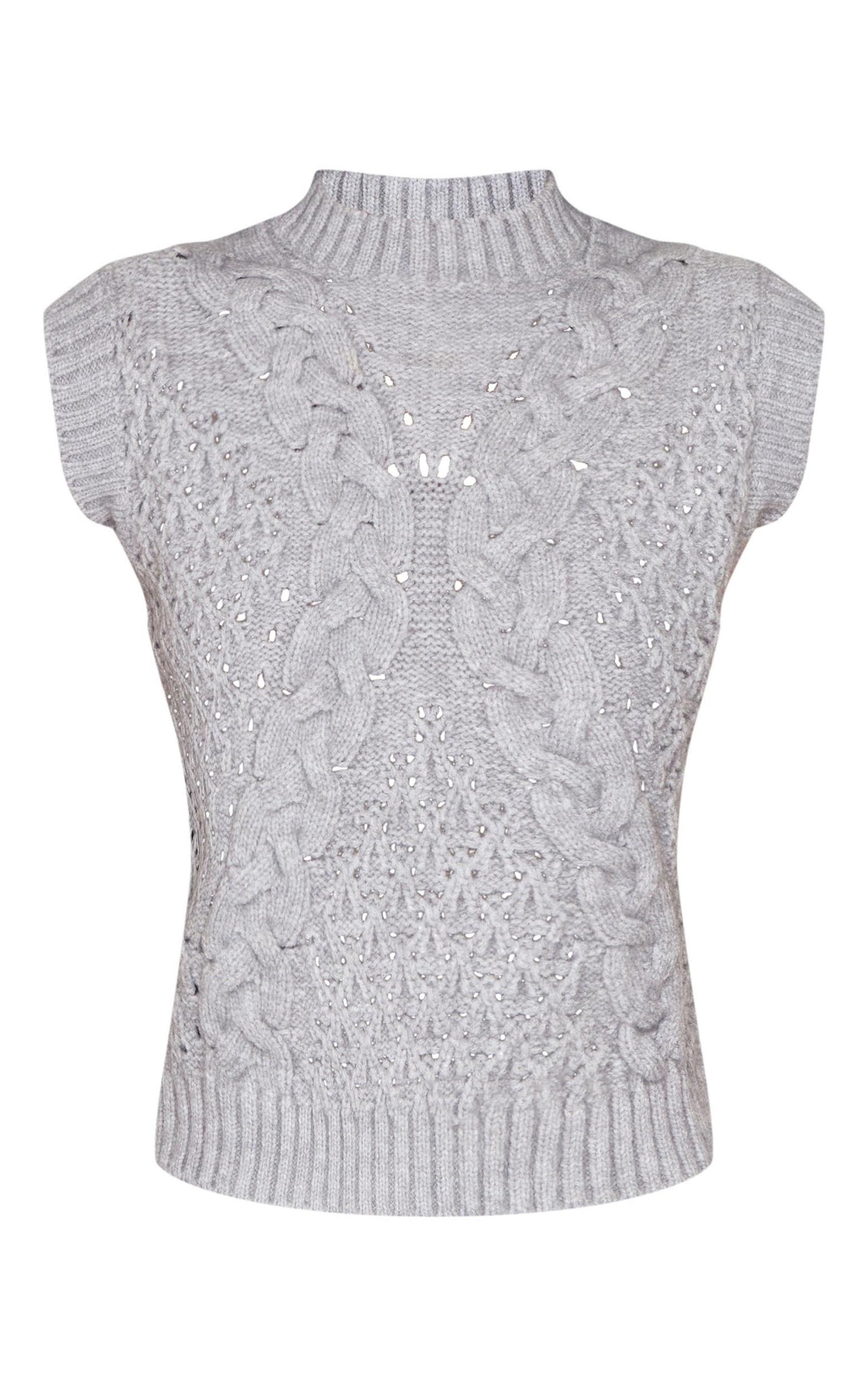Grey Textured Cable Knit Sweater Vest Product Image