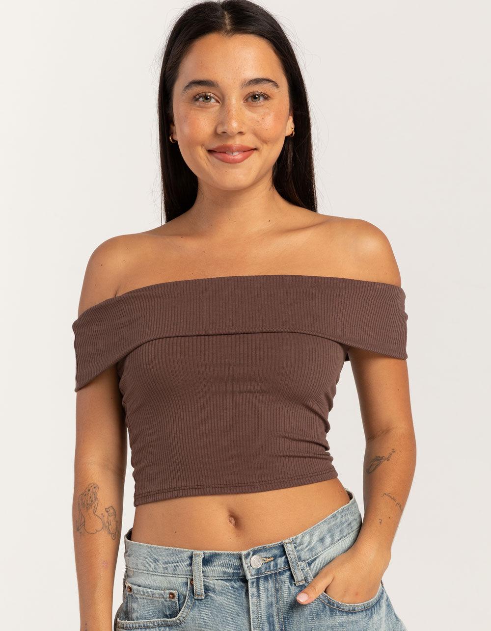 RSQ Womens Off The Shoulder Top - BROWN Product Image