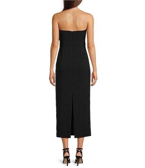 Muse by Marchesa Camelia Crepe Strapless Neck Sleeveless Rosette Bodycon Midi Dress Product Image