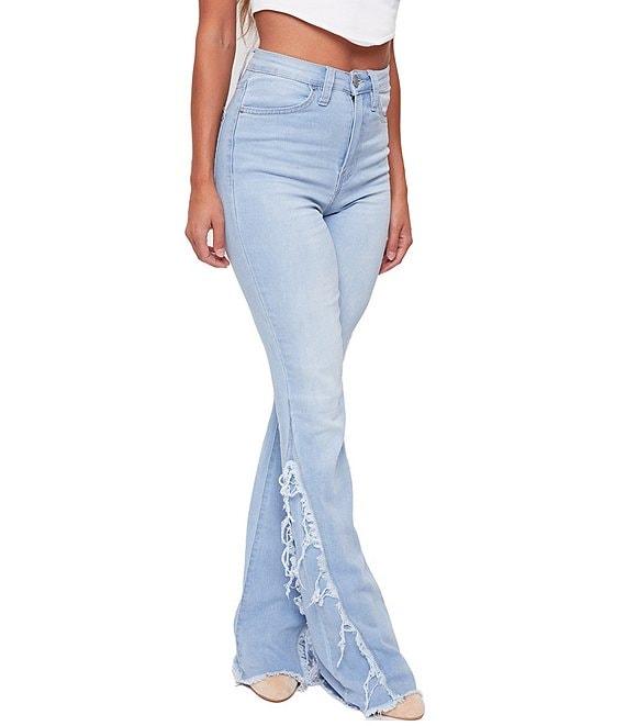 YMI Jeanswear High Rise Fray Side Flare Jeans Product Image