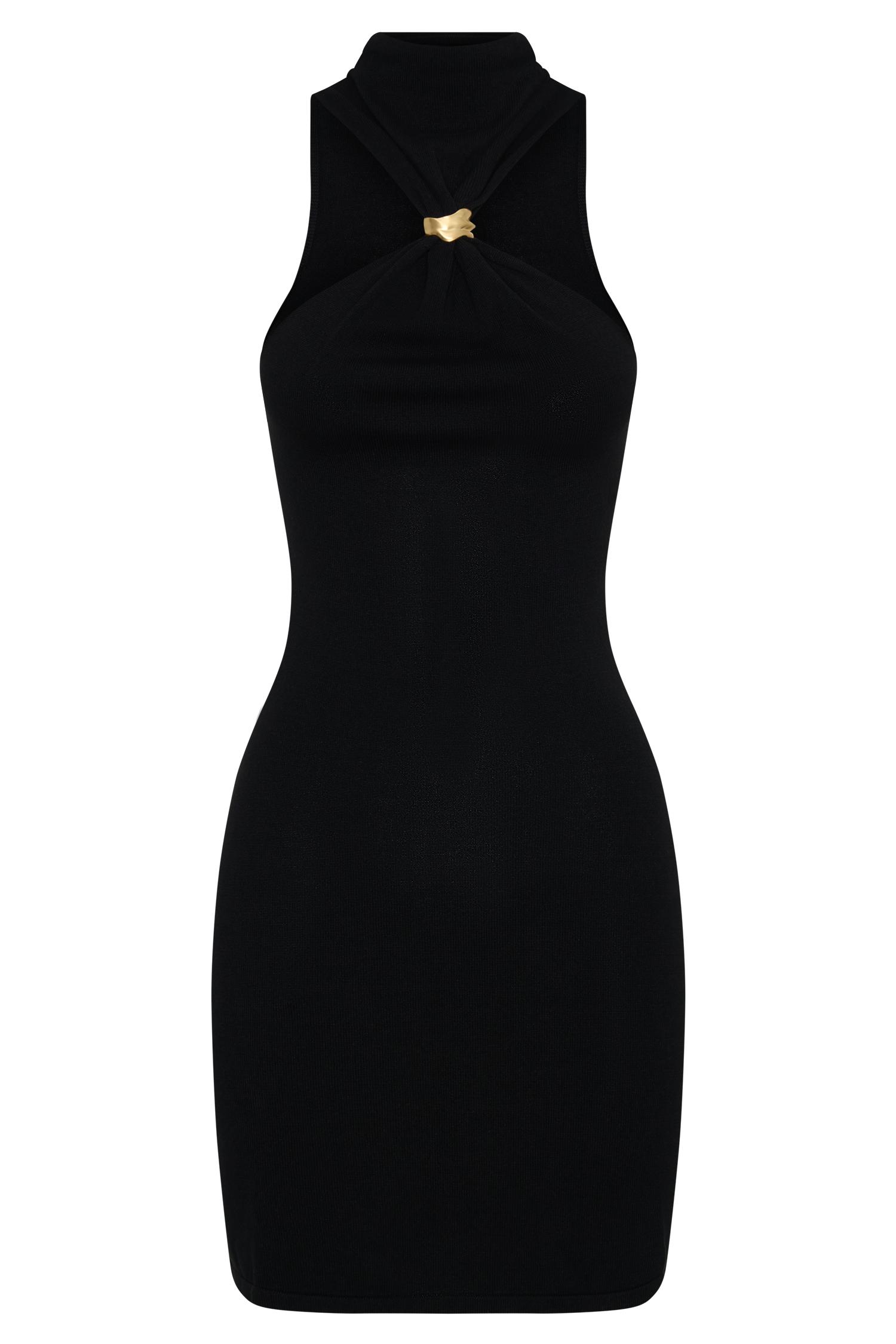 Hector Halter Neck Knit Mini Dress - Black Product Image