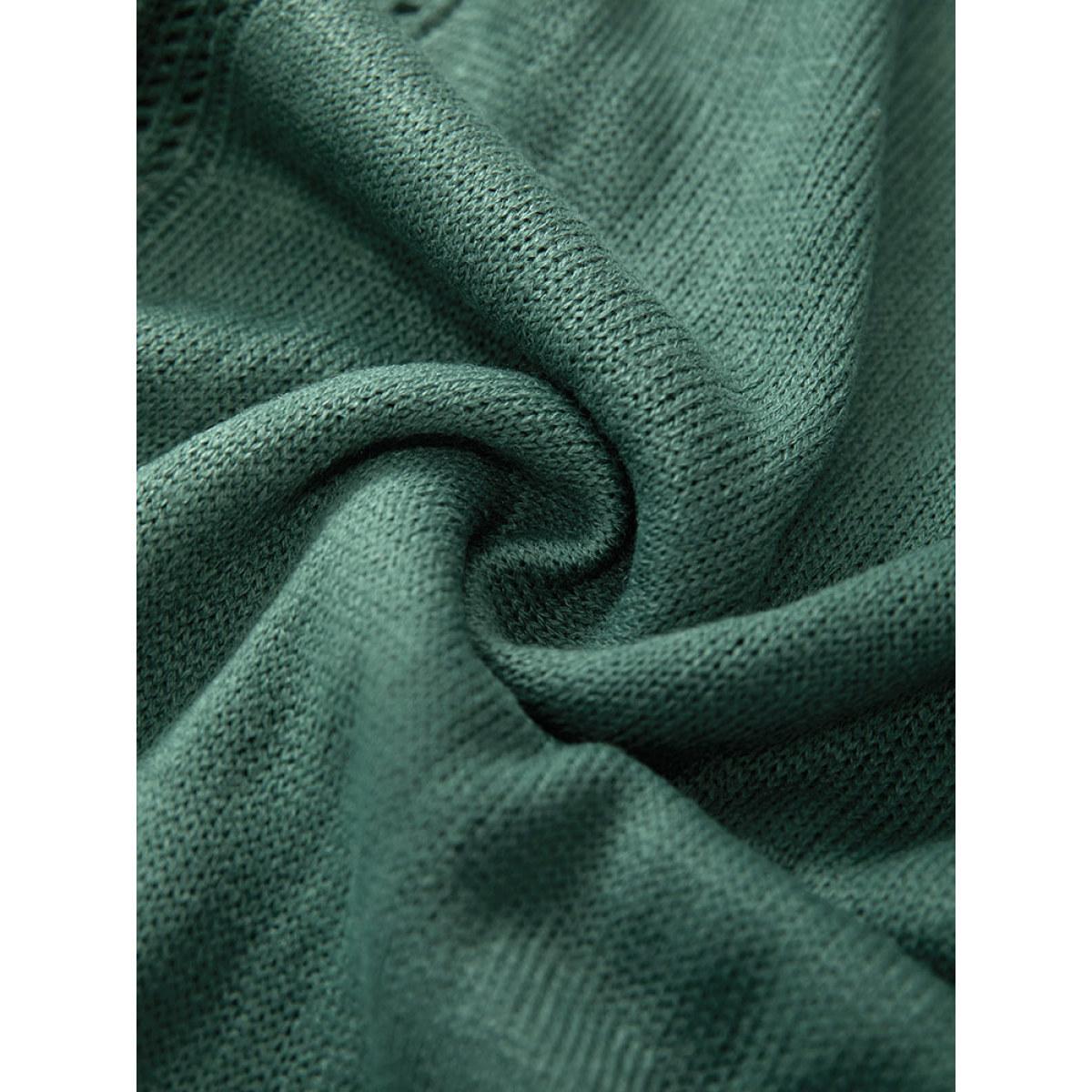 Plus Size Solid Hollow Out Button Through Cardigan Emerald Women Casual Loose Long Sleeve Dailywear Cardigans BloomChic 10/M Product Image