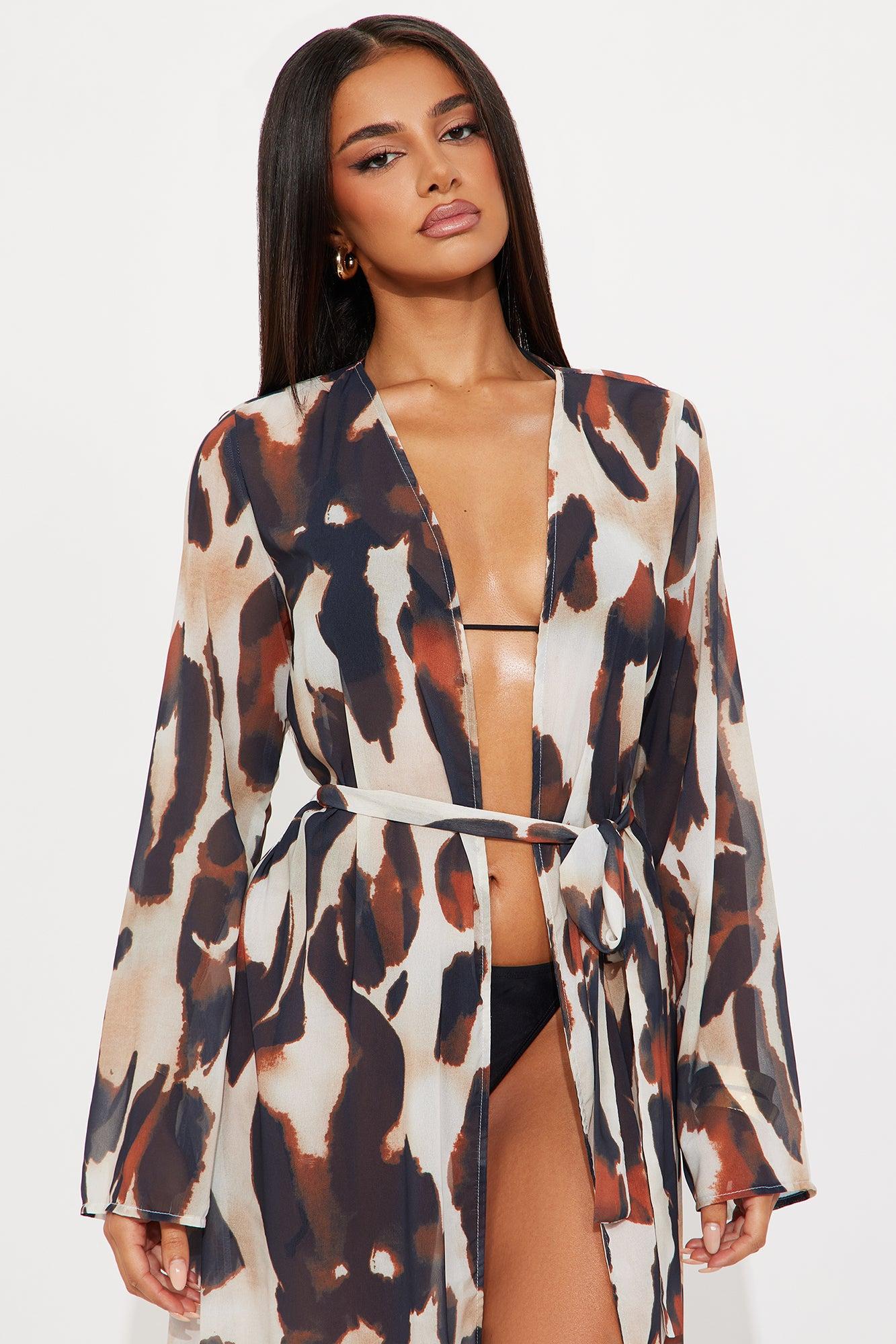 Alisha Sheer Chiffon Maxi Cover Up Kimono - Brown/combo Product Image