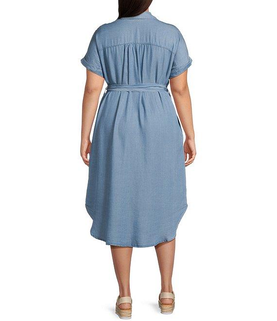Perch By Blu Pepper Plus Midi Chambray Belted Button Down Midi Shirt Dress Product Image