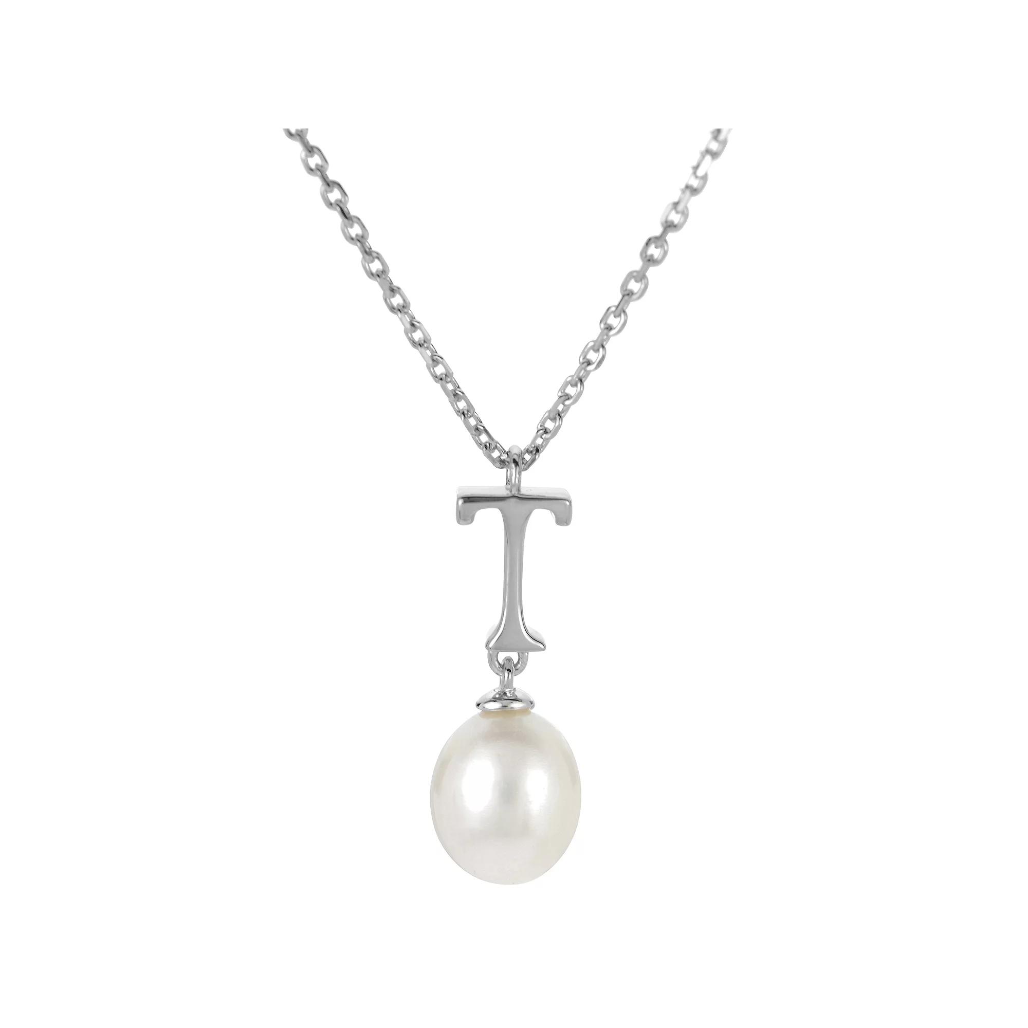PearLustre by Imperial Sterling Silver Freshwater Cultured Pearl Initial Pendant Necklace, Women's,  Product Image