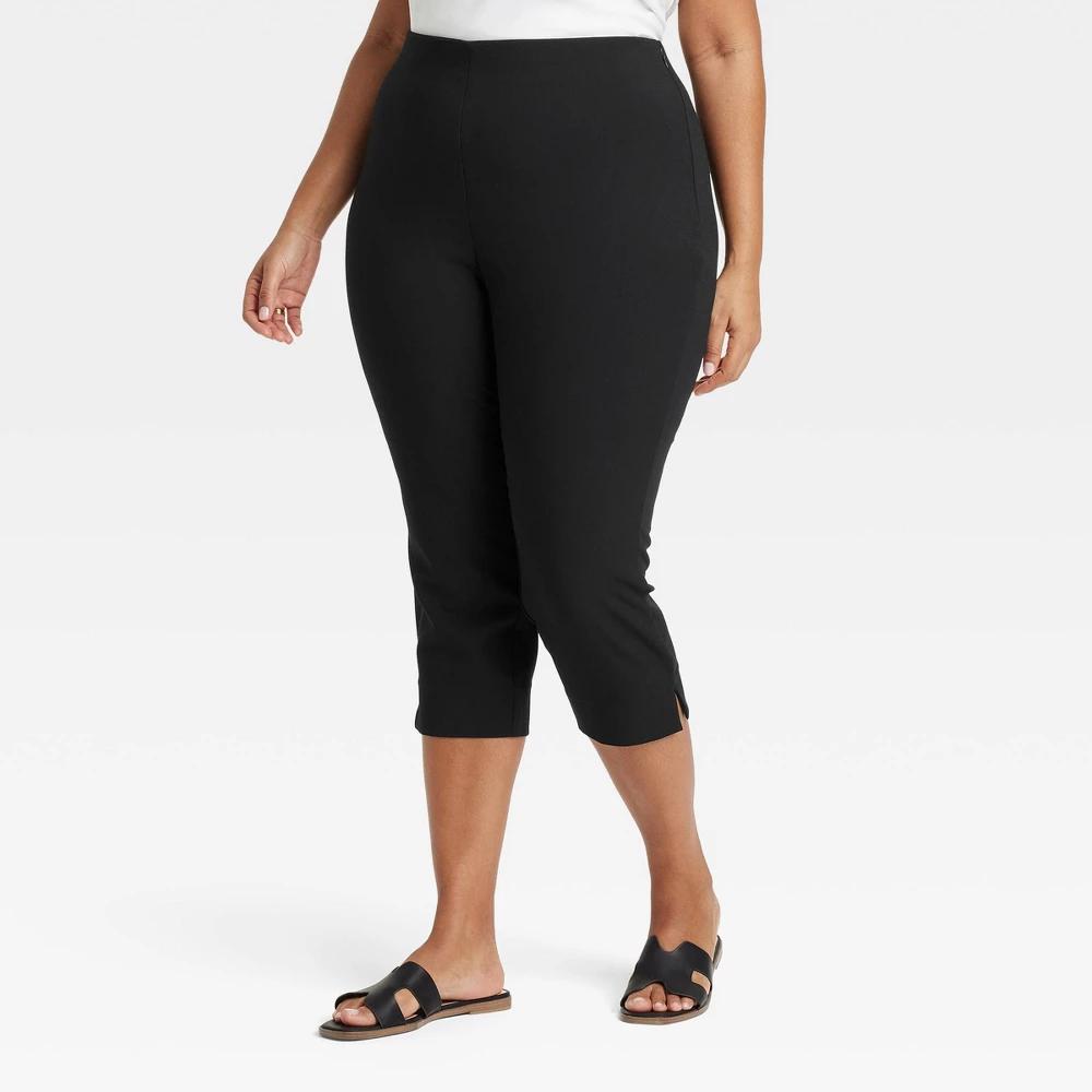 Women's Super-High Rise Tapered Capri Pull-On Pants - A New Day™ Black 4: Midweight Stretch, Woven Fabric Product Image
