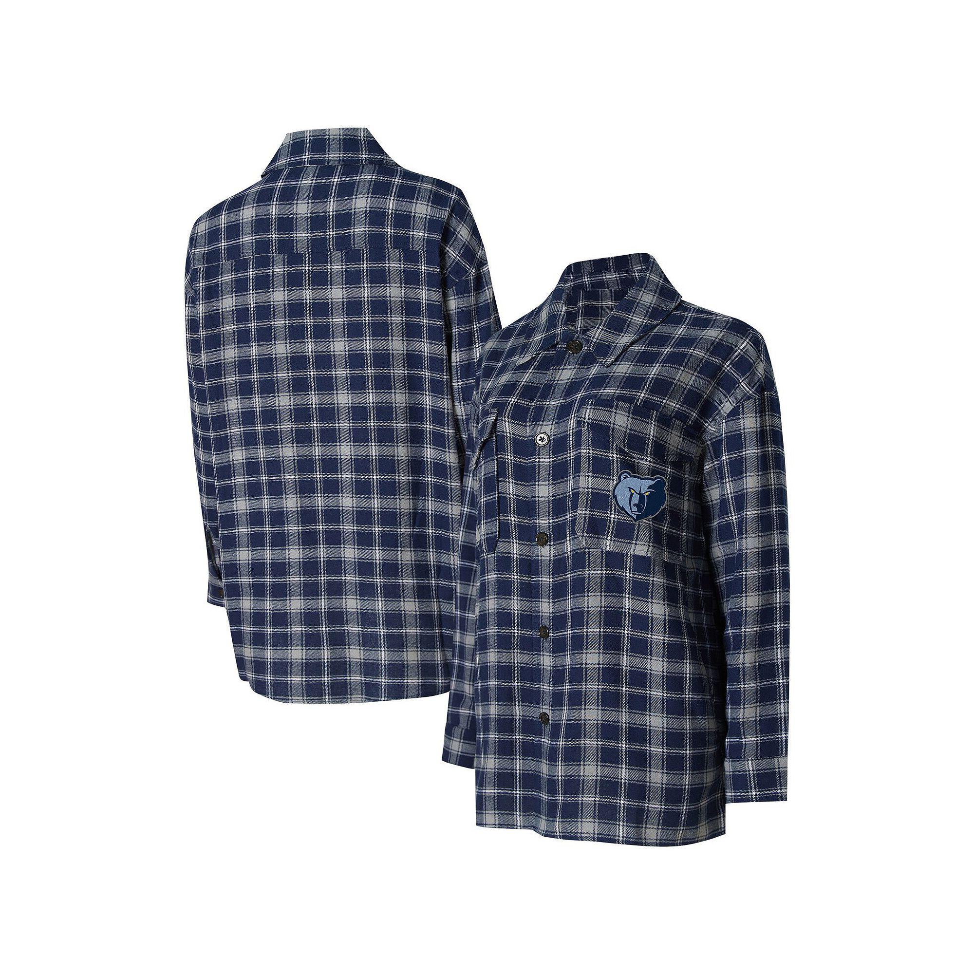 Women's College Concepts Navy/Gray Memphis Grizzlies Boyfriend Button-Up Nightshirt,  Product Image