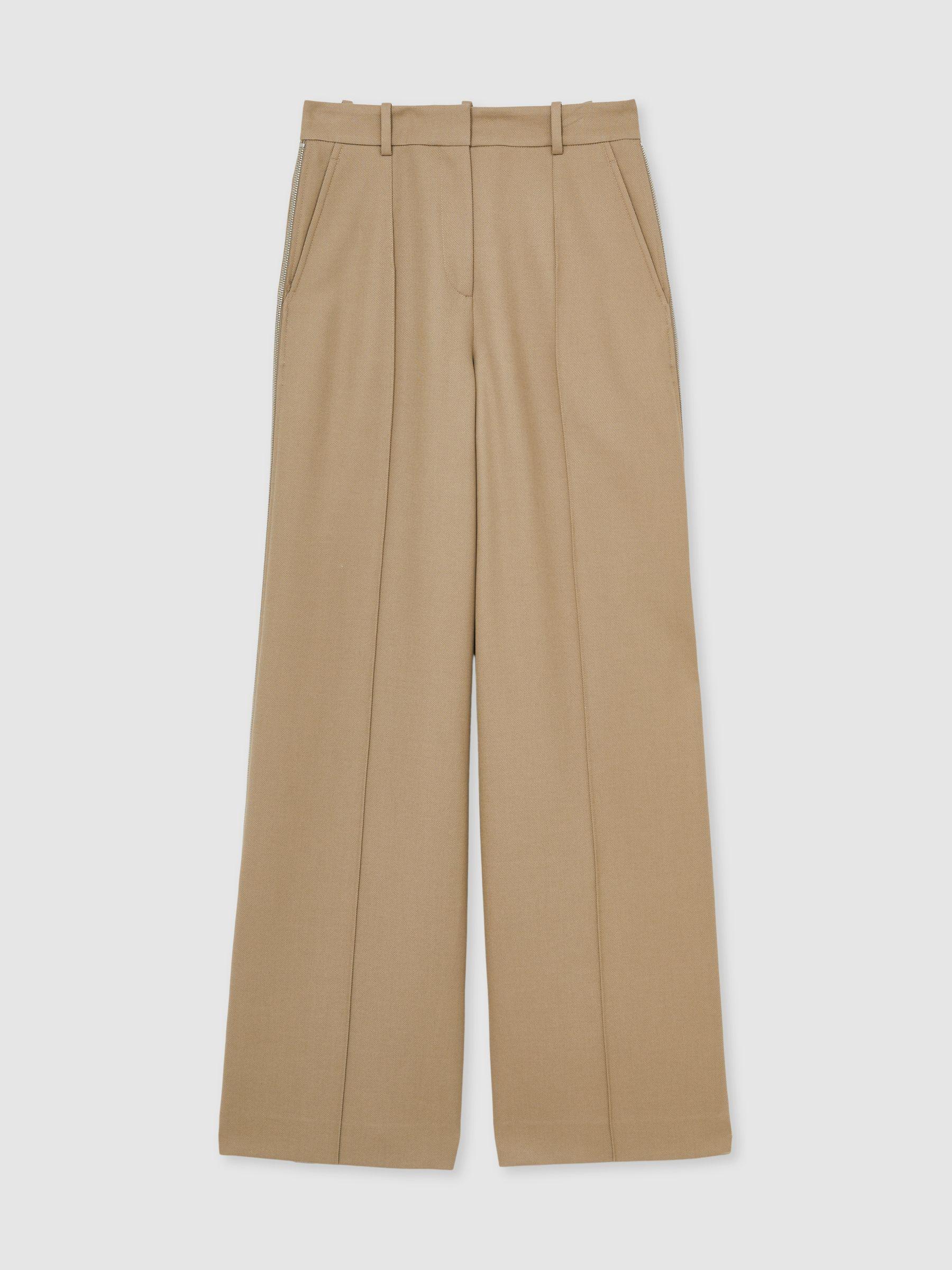 Wide-Leg Side-Zip Trousers in Sage Green Product Image