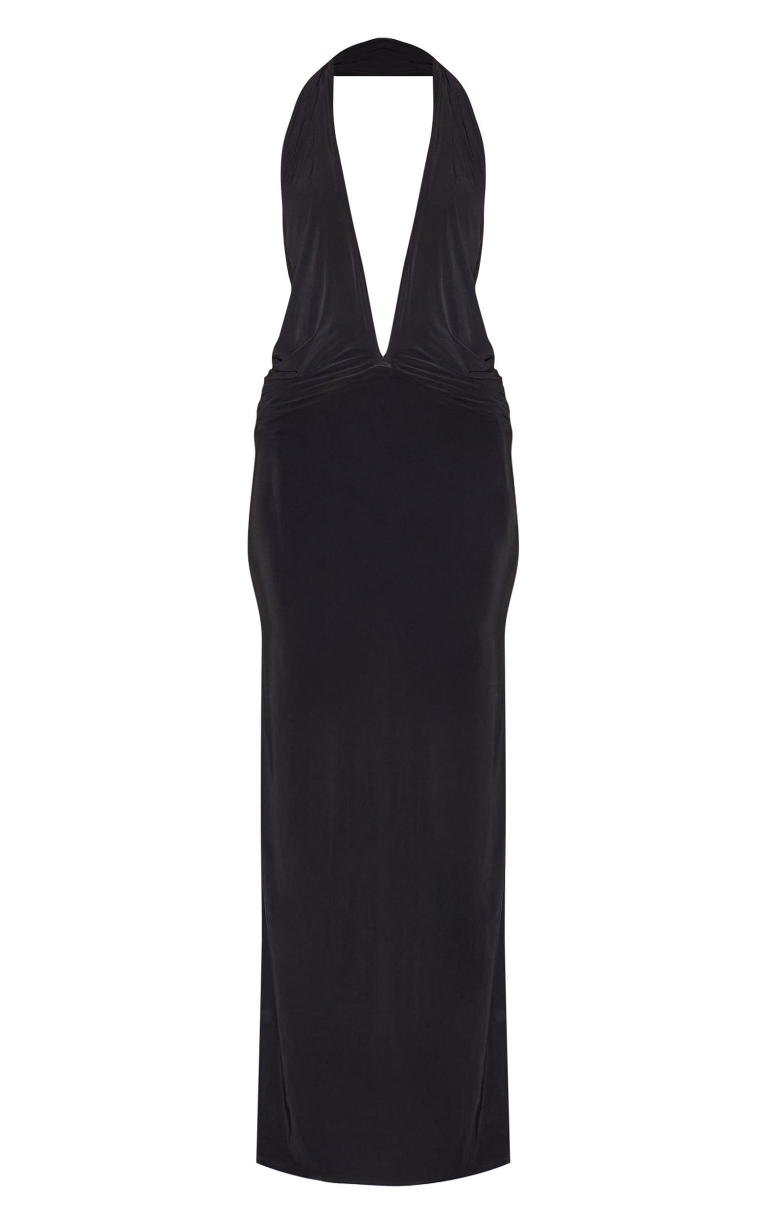 Black Slinky Extreme Plunge Maxi Dress Product Image
