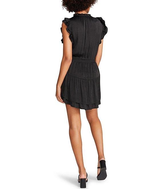 Steve Madden Prairie Dreams Satin V-Neck Ruffle Cap Sleeve Mini Blouson Dress Product Image