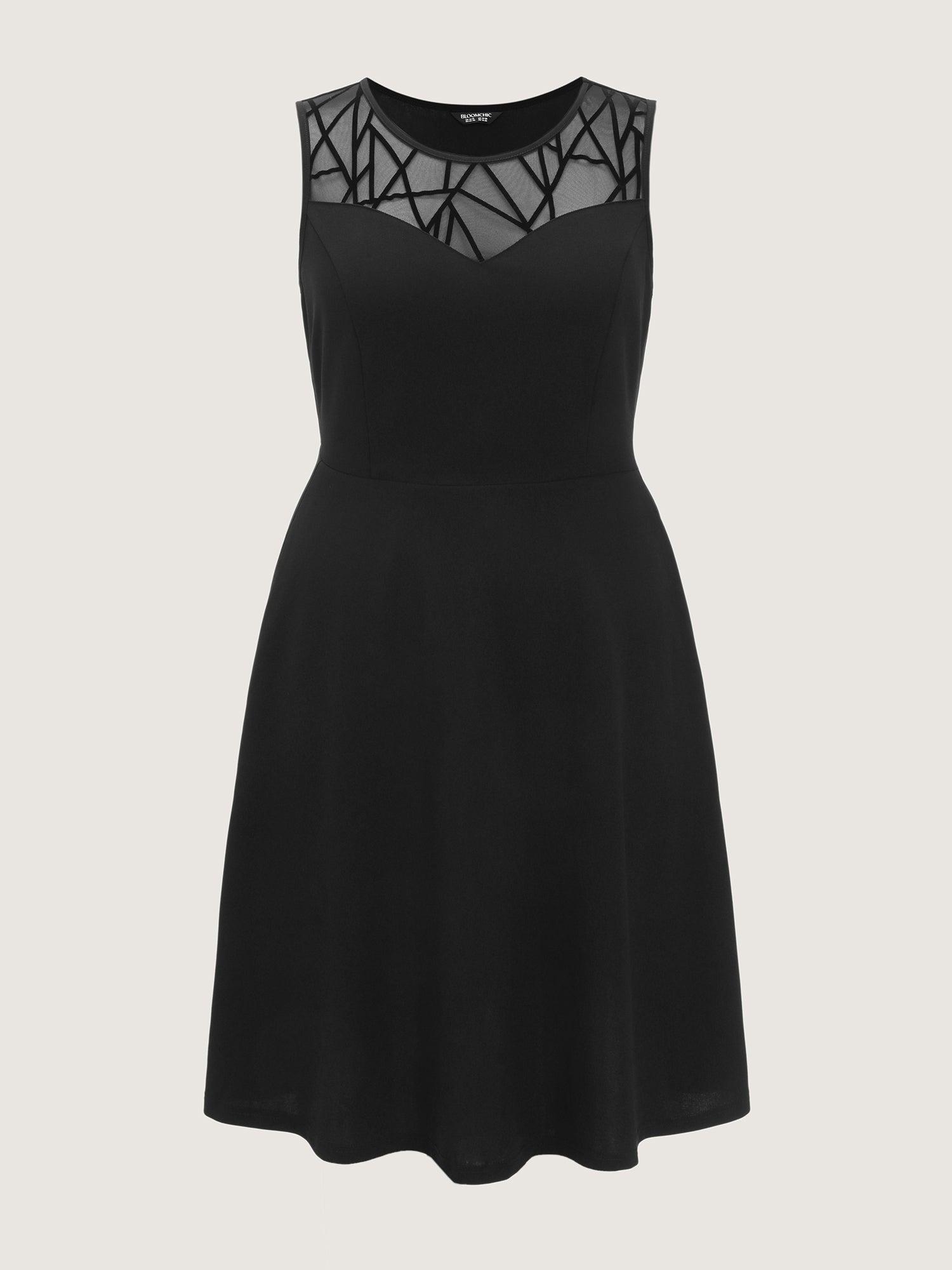 Mesh Neckline Sleeveless Fit And Flare Midi Dress Female Product Image