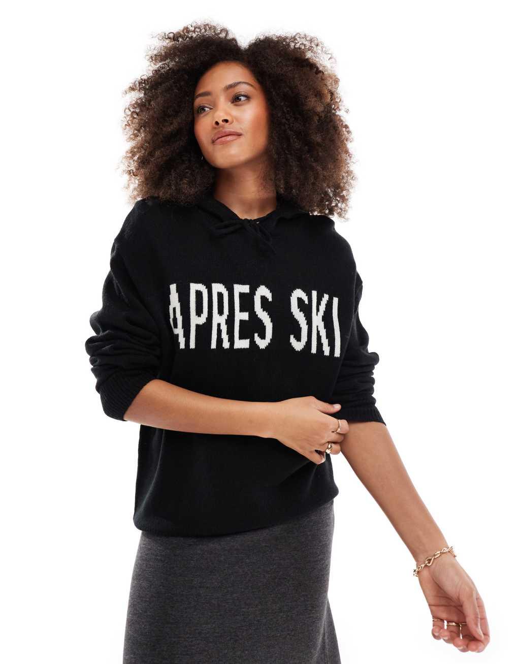 Threadbare Ski knitted Apres hoodie in black Product Image
