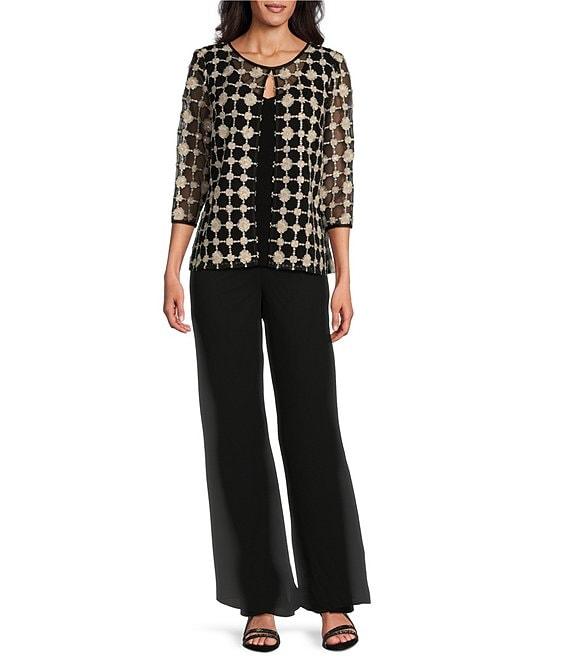 Alex Evenings Embroidered Stretch Tulle Crew Neck 3/4 Sleeve One Piece Product Image