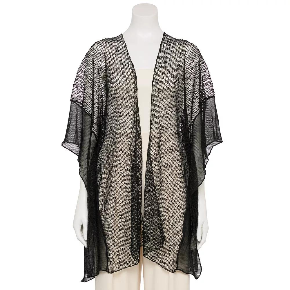 Women's CHARLOTTE DANIEL Mini Pom Pom Textured Kimono, Black Product Image