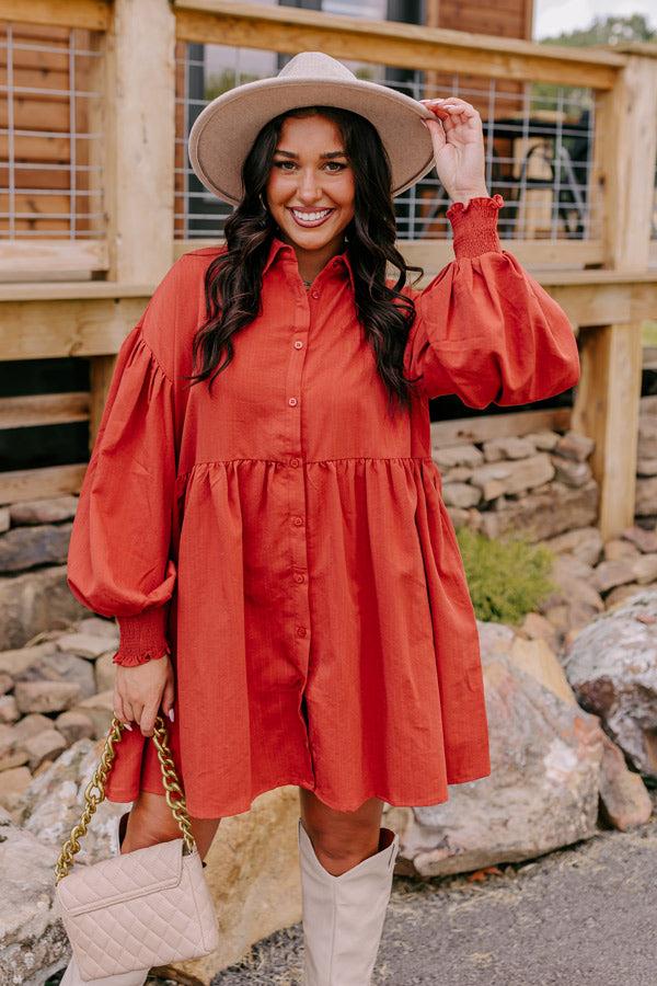 Cafe Patio Button Down Mini Dress in Dark Rust Product Image