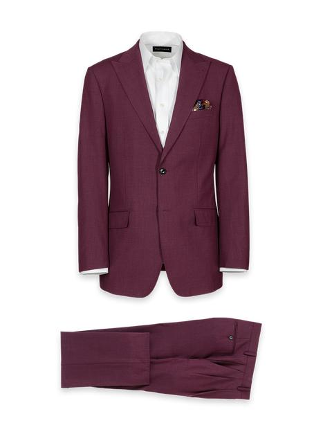 Wool Stretch Bengaline Single Breasted Peak Lapel Suit - Plum Product Image