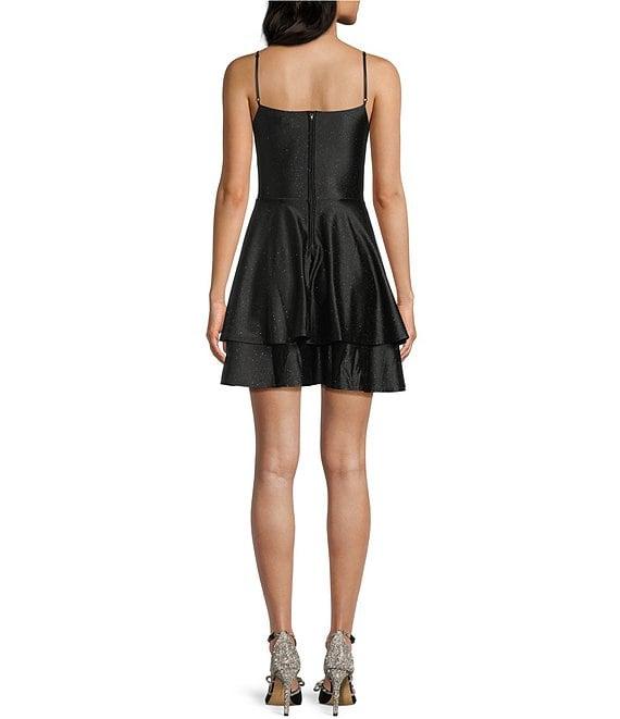 Honey and Rosie Glitter Knit Round Neck Tiered Mini Dress Product Image