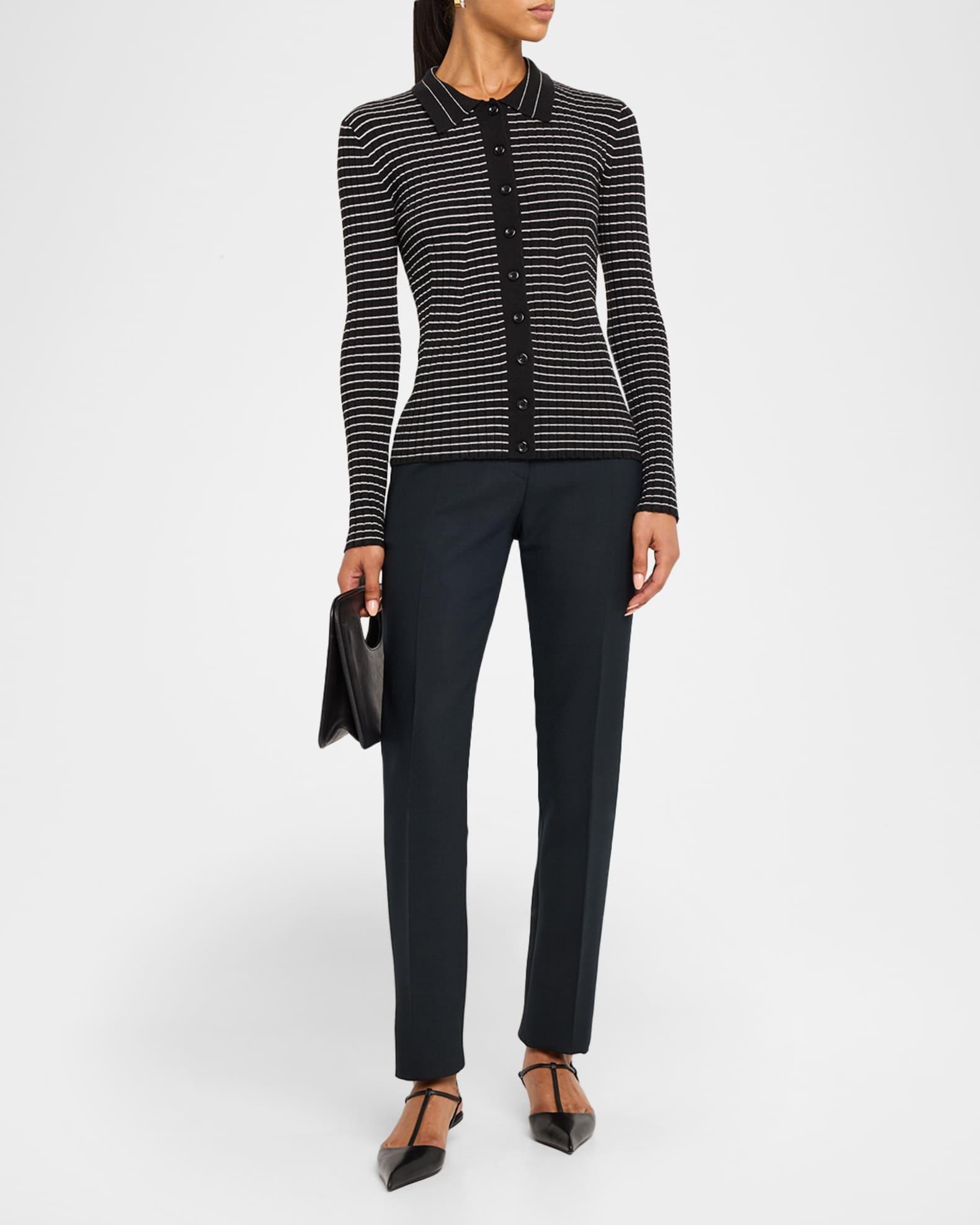 Striped Button-Down Rib Knit Cardigan Product Image