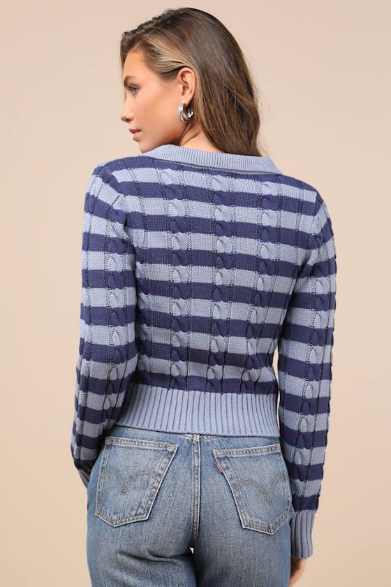 Cute Excellence Blue Striped Cable Knit Sweater Product Image