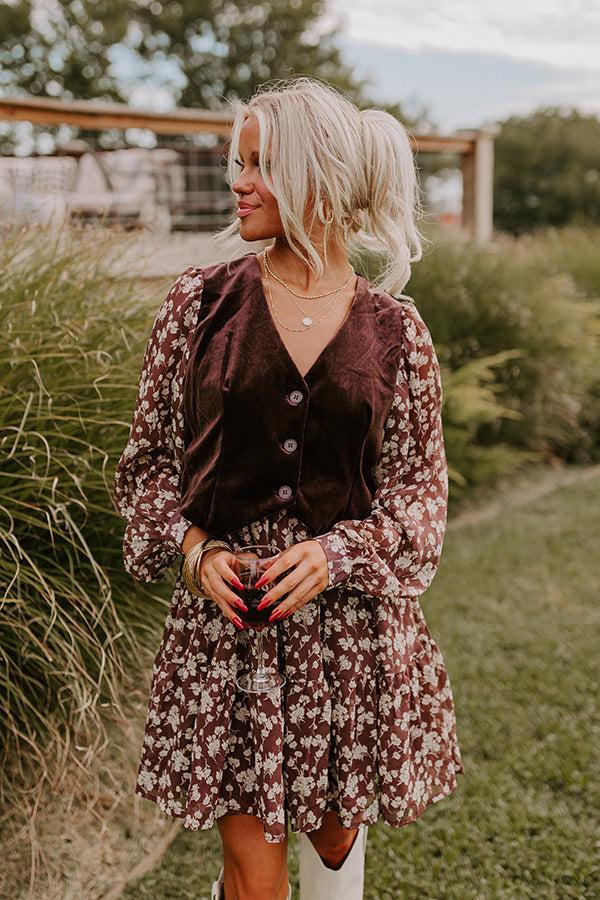 Uptown Cafe Floral Mini Dress in Chestnut Product Image