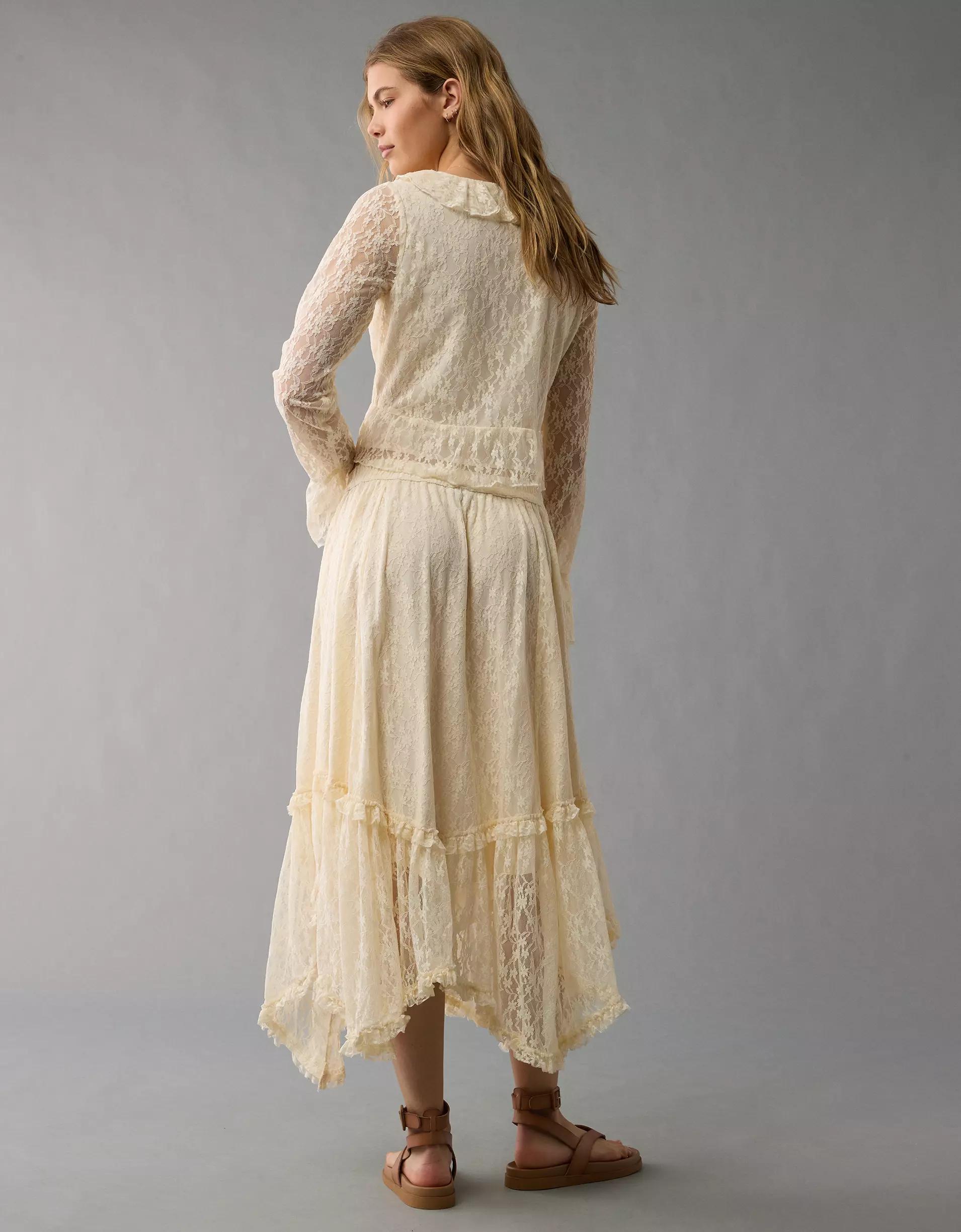 AE Lace Handkerchief Hem Maxi Skirt Product Image