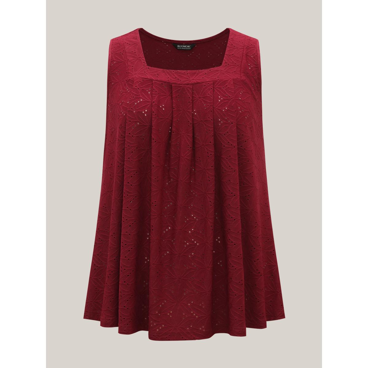 Plus Size Textured Stretchy Square Neck Pleated Vest Women Burgundy Casual Texture Square Neck Everyday Tank Tops Camis BloomChic 18-20/2X Product Image