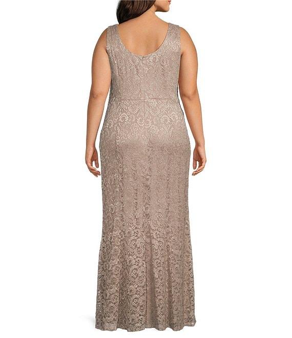 R & M Richards Plus Size Stretch Lace Charmeuse Round Neck 3/4 Sleeves Glitter 2-Piece Jacket Dress Product Image