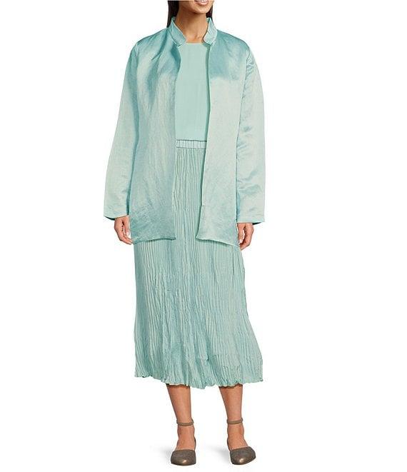 Eileen Fisher Silk Satin Stand Collar Long Sleeve Open Front Jacket Product Image